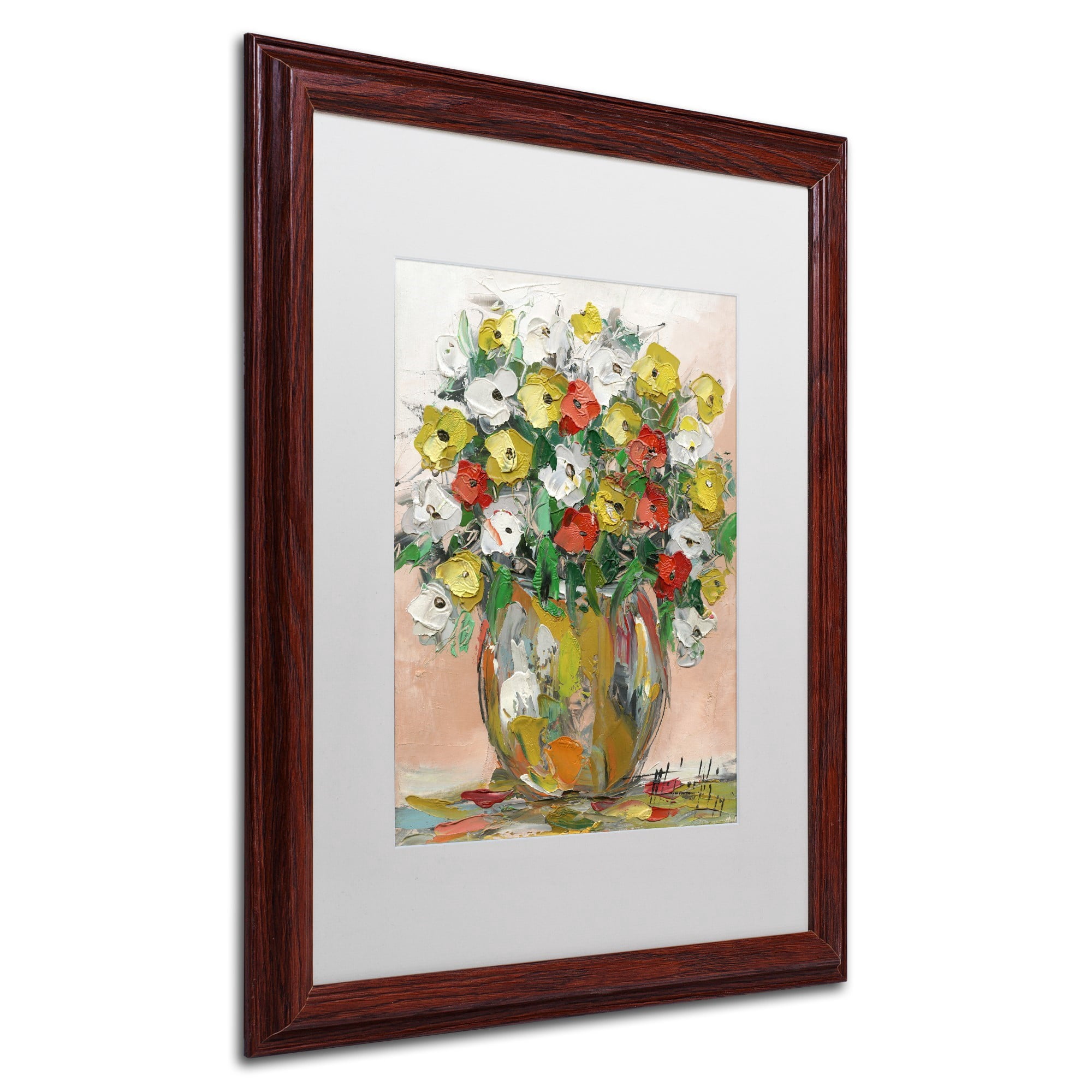 Trademark Fine Art "Spring Flowers in a Vase 8" Canvas Art by Hai Odelia, White Matte, Wood Frame