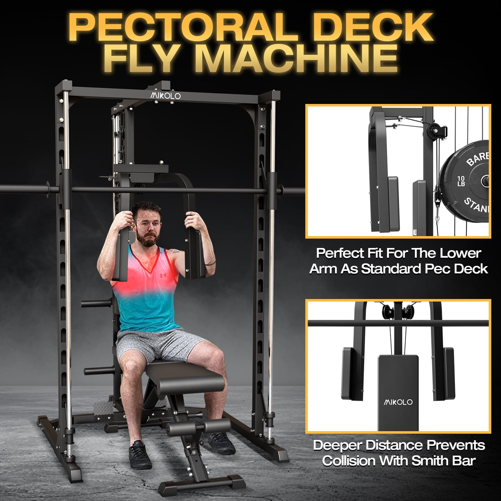 Mikolo Smith Machine, 1000LBS Power Rack With Pec Deck and Lat Pull Down System, Multi-Function Squat Rack Cage For Home Gym