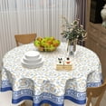 thumbnail image 3 of Yellow Floral Tablecloth Round 60 Inch Spring Summer Vintage Blue Flower Decorative Outdoor Table Cloth Washable Fabric Boho Table Cover for Kitchen Dining Holiday Party Picnic Indoor Home Decor, 3 of 6