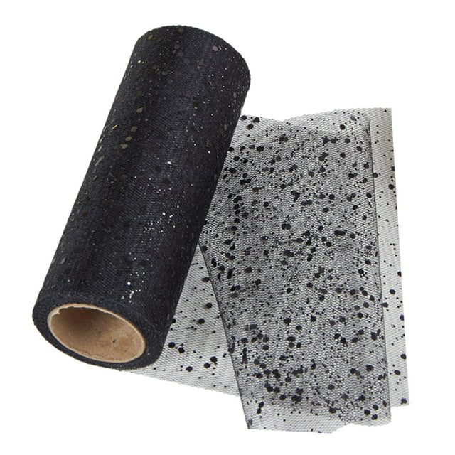 Rollo de tul con purpurina de malla de lentejuelas, cinta de malla brillante de 30 yardas, rollo de tul con purpurina para envolver ramo, decoraciones Negro