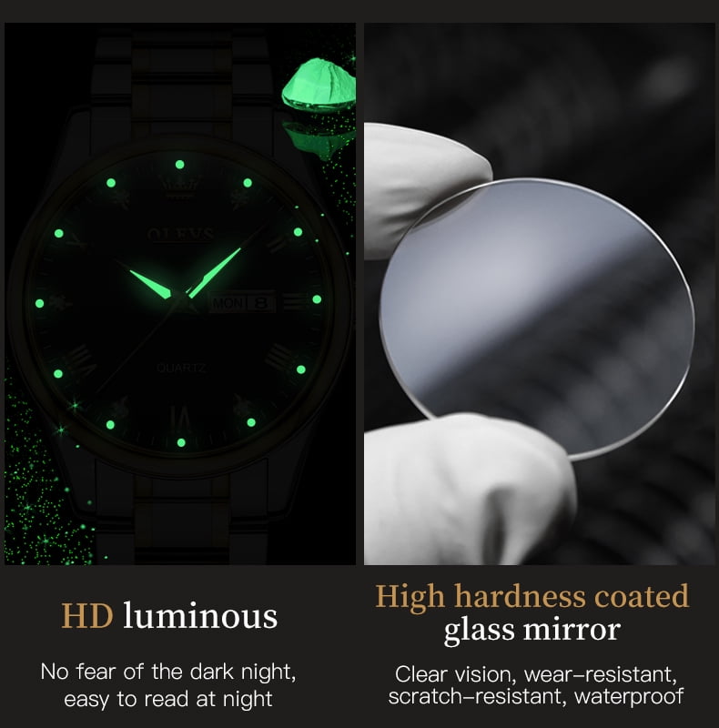 OLEVS Watches for Men Classic with Date Business Dress Luxury Diamond Gold/Black/Blue Waterproof Luminous Mens Wrist Watches Analog Two Tone Stainless Steel Male Reloj para Hombre