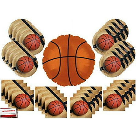 Basketball Ball Party Supplies Bundle Pack for 16 with 18 inch Basketball Balloon (Plus Party Planning Checklist by Mikes Super Store)