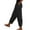 Black, variant on MEICHEN Women's Cotton and Linen Elastic High Waisted Pocket Pants Side Buttons Nine Point Pants Loose Casual Pants Straight Leg Pants