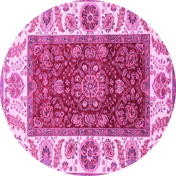 Ahgly Company Indoor Round Abstract Pink Modern Area Rugs, 4' Round