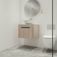 thumbnail image 3 of BNK 24'' Wall-Mounted Bathroom Vanity with Ceramic Sink, Modern Brown Floating Bathroom Vanity Set, White Flat Stone Countertop Ceramic Sink, 3 of 11