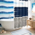 thumbnail image 5 of No Hook Shower Curtain, Navy Blue Striped Shower Curtains for Bathroom with See Through Top Window, Farmhouse Stripes Modern Abstract Art Waterproof & Washable Bath Curtain Narrow 54"x78", 5 of 9