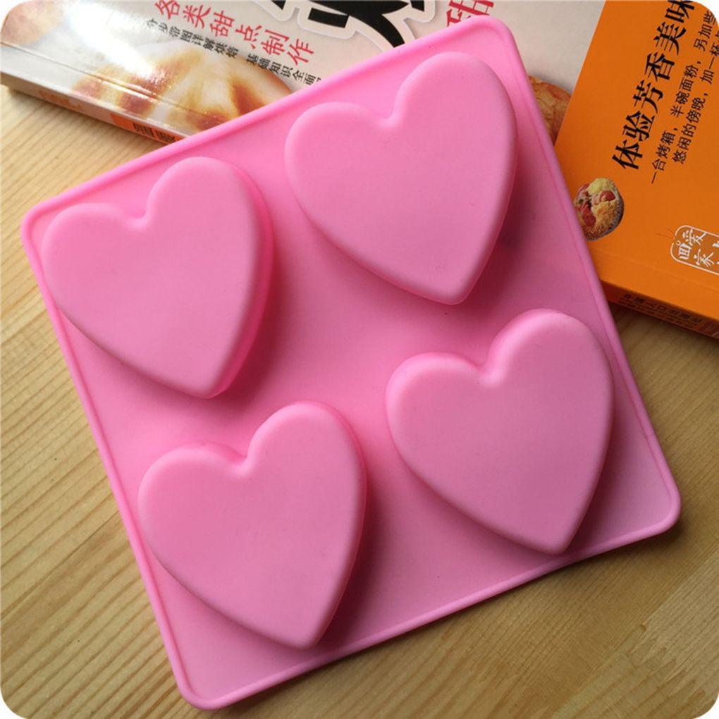 Cake Mold Soap Mold 4-Hearts Flexible Silicone Mould For ice lattice Chocolate 