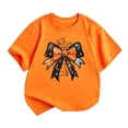 thumbnail image 2 of Angala Halloween Big Girls T-Shirt Bowknot Spider Web Graphic Tee Short Sleeve Crew Neck Clothes Summer Casual Athletic Top Size 13-14 Years Orange, 2 of 4