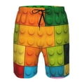 thumbnail image 3 of Susaid Colorful Building Blocks Print Men's Swim Trunks Hawaiian Bathing Mesh Lining Suit Swimsuits Beach Shorts with Pockets-Large, 3 of 6