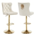 thumbnail image 3 of Velvet Gold Bar Stools Set of 2 Modern Counter Height Bar Stools with Lion Pull Ring Tufted Back, Nailhead Upholstered Barstools for Home Kitchen Island, Swivel Adjustable Stool Chair in Cream, 3 of 9