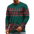 thumbnail image 6 of Christmas Men Round Neck Long Sleeve Pullover Top, Novelty Printed Xmas Festive Casual Wear, Comfortable Winter Party Shirts, Stylish Daily Outfit For Holiday Green L, 6 of 7