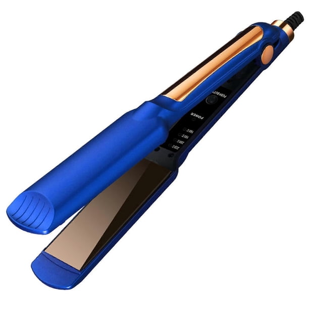 Plancha y rizador de pelo con alisado iónico, 4 ajustes de temperatura, 26 W, color azul, ideal para viajes.