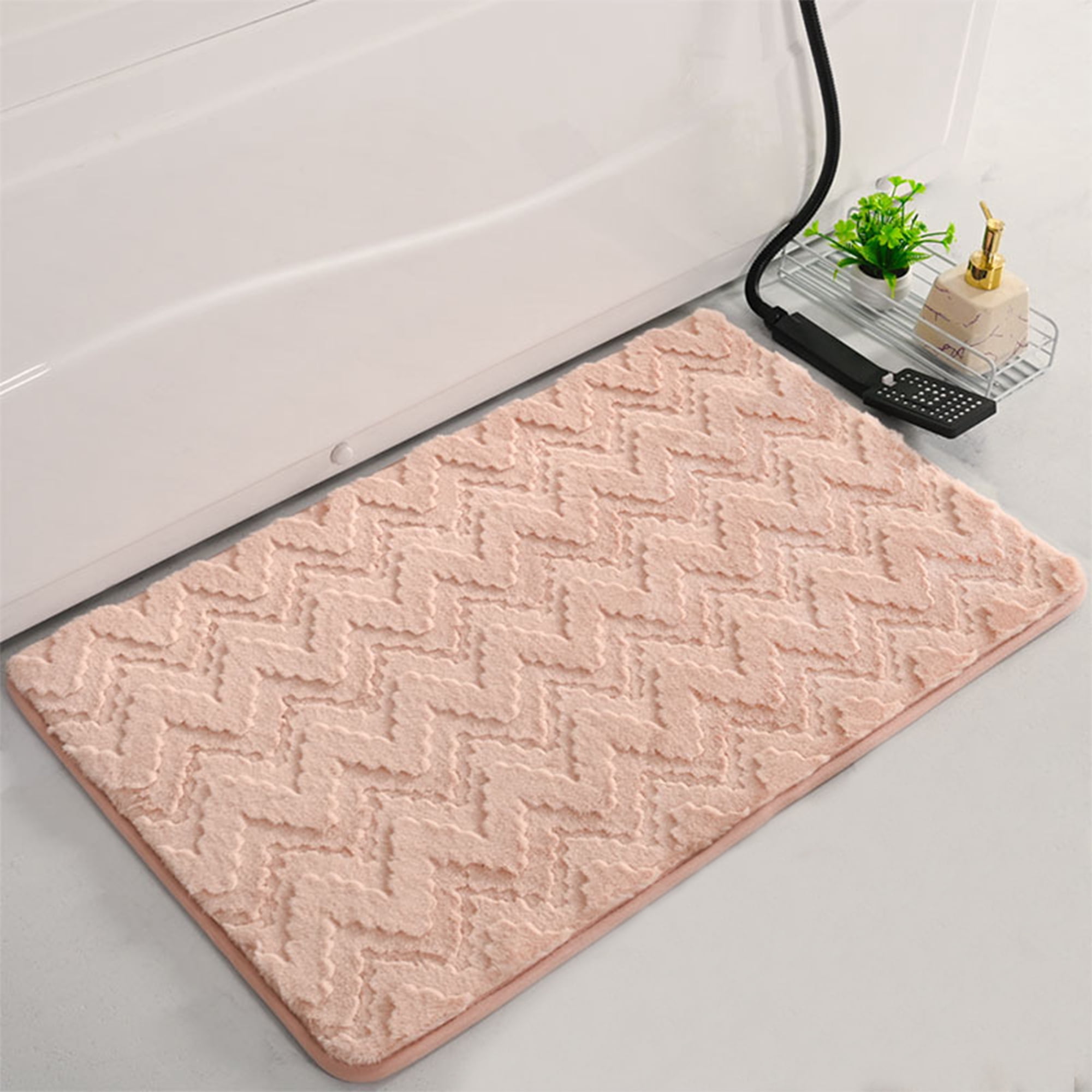Unique Bargains Bath Mat Absorbent Non-Slip Backing Quick Dry Bath Rugs Pink 20" x 32"