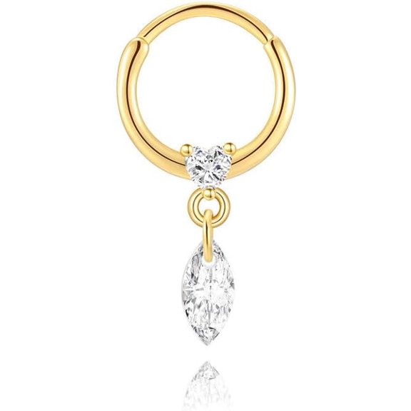20G Dangle Teardrop Crystal Nose Ring Hoop for Nostril CZ Heart Hinged Clicker Segment Nose Ring Helix Cartilage Daith Tragus Sleeper Earring Body Piercing Jewelry