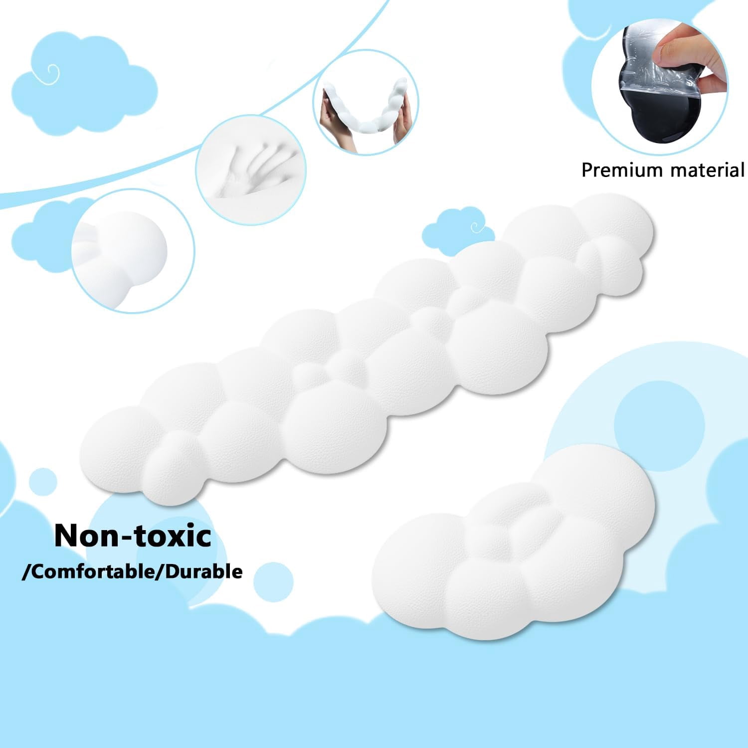 Attack Shark Cloud Keyboard Mouse Wrist Rest with Coaster Set,Ergonomic Palm Rest Combo for Pain Relief, Non-Slip Base,Ultra-Soft Memory Foam Wrist Cushion Support for Comfortable Typing/Gaming-White
