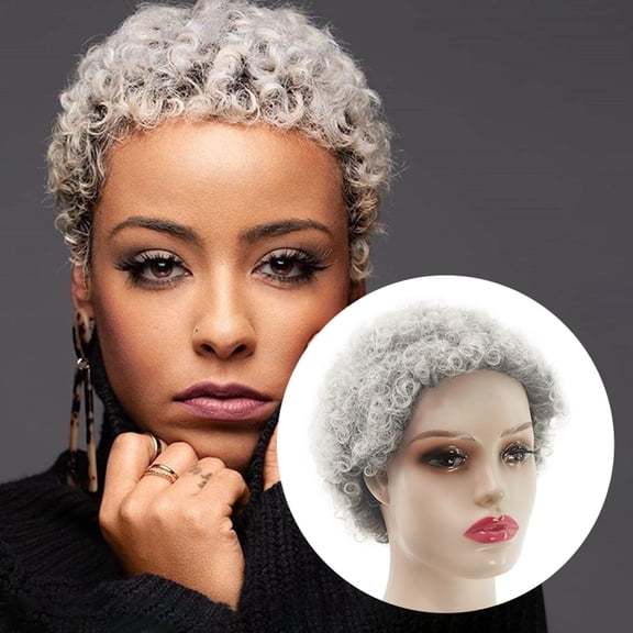 XIAQUJ Short Hair Wigs for Black Women Short Cuts Wigs for Black Women Short Straight Black Ladies Wigs Women's Short Curly Wig Synthetic Cut Wig Heat Grey Wigs Head Circumference 22 Inch Grey