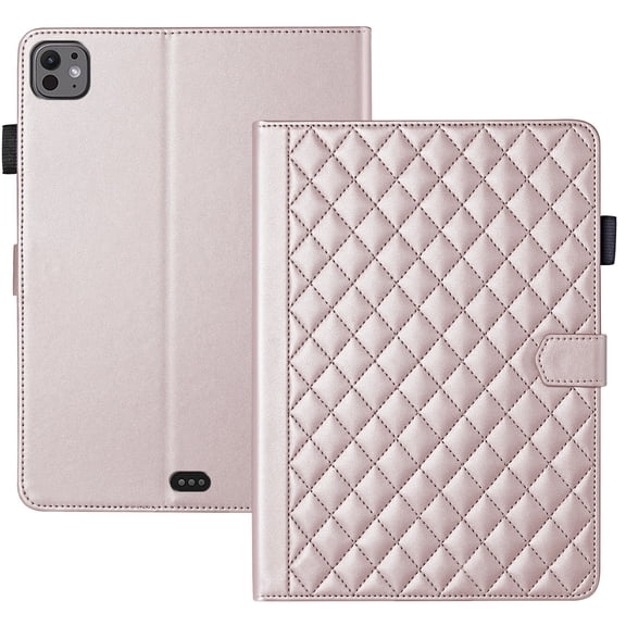 For iPad Pro 11 inch (2025 M5/2024 M4) Case, Rhombus Pattern Multiple Viewing Angles Stand Slim Folio Cover (Rose Gold)