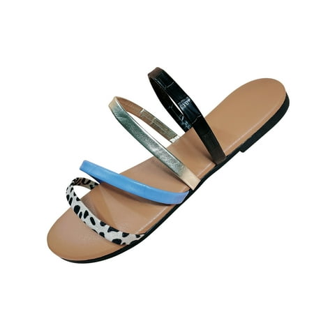 

Lyinloo Summer New Large Size Women s Shoes Flip Flops Flat-bottom Strap Casual Blue 42