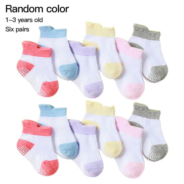 Maoww 6 Pairs Color Random Baby Cotton Socks Breathable Elastic Infant Toddler Crew Socks, Splice Color, Girl, 1-3 Years Old