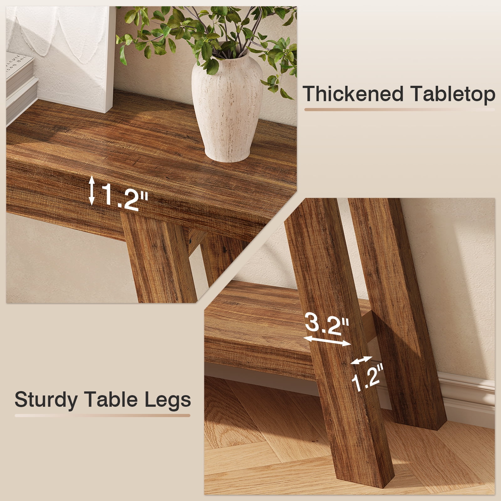 54" Farmhouse 2-Tier Console Table ,Wooden Entryway Sofa Table, Brown