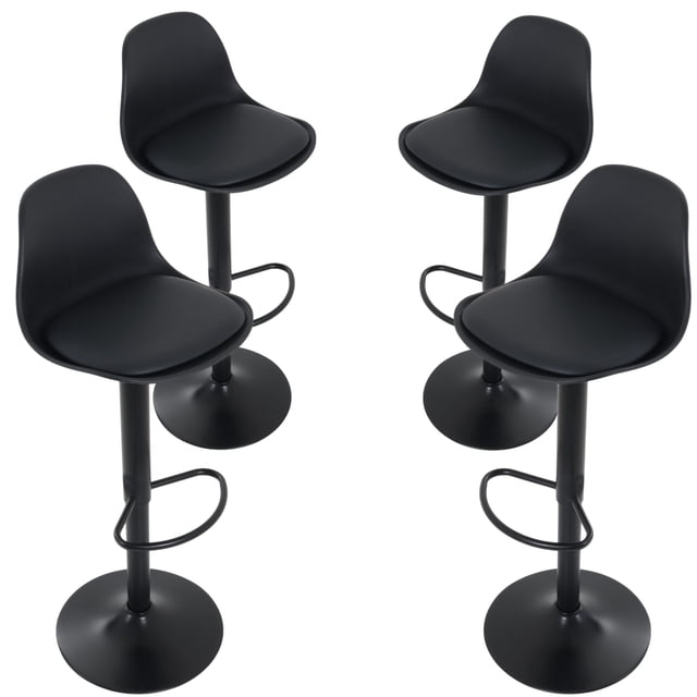 Bancos para Bar y Barra de Cocina con Respaldo y Reposapies de Altura Ajustable - Sillas de Bar con Asiento Acolchado Set de 4 Piezas Negro