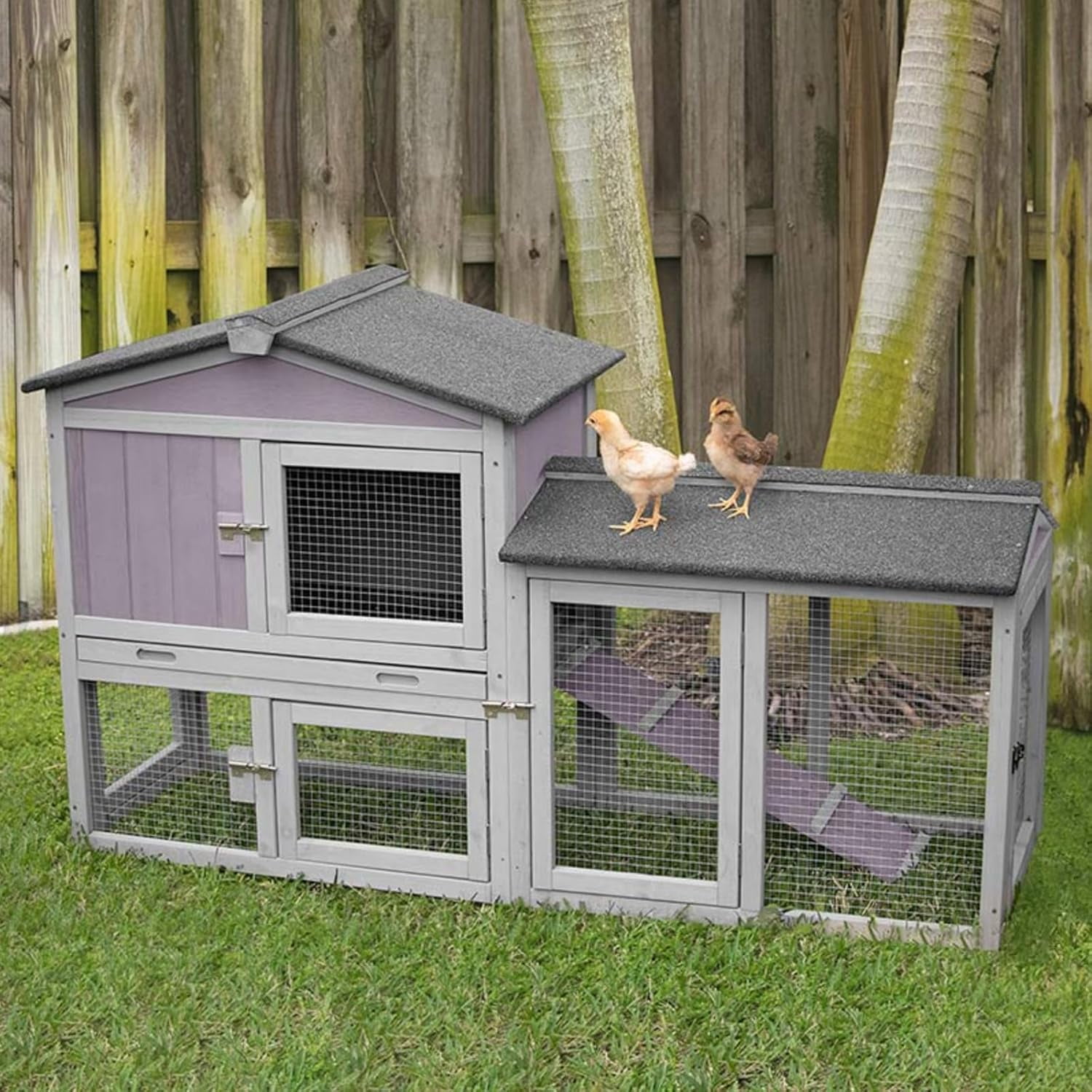 MEDEHOO Rabbit Hutch Outdoor No Leak Plastic Tray Bunny Cage Indoor with Large Run Space Extensible Chicken Coop