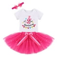 thumbnail image 2 of IBTOM CASTLE Toddler Baby Girls 1st/2nd/3rd Birthday Outfit Bunting Fancy Princess Romper+Rainbow Tutu Skirt+Headband 3PCS Clothes Set 2 Years Hot Pink, 2 of 8