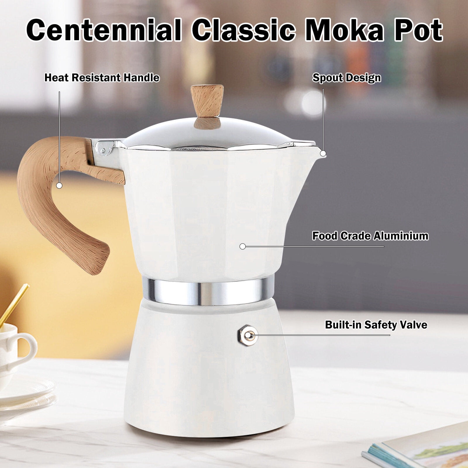 CJC Moka Pot Kit Italian Coffee Maker 3 cup/5 OZ Coffee Pot Stovetop Espresso Maker Manual Cuban Coffee Percolator for Cappuccino or Latte