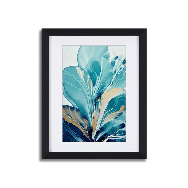 Abstract Blue Wall Art Modern Picture With Black Frame And Mat