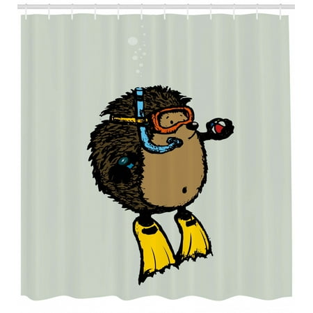 Animal Shower Curtain Cartoon Scuba Diver Hedgehog Cute