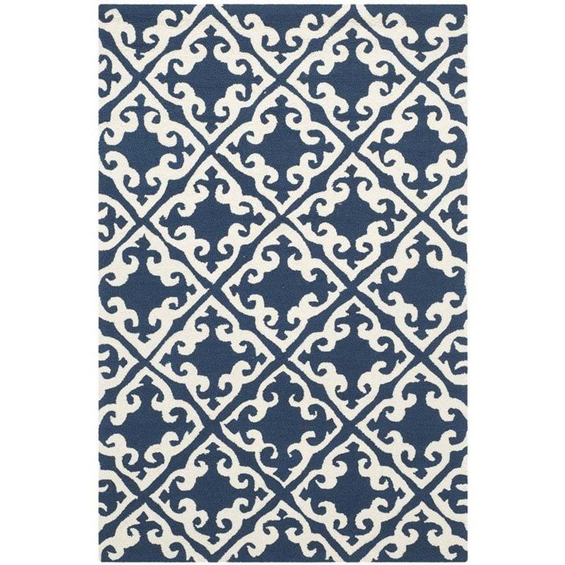 Ivory Navy Safavieh Easy Care Collection EZC416A Hand-Hooked Trellis Area Rug 6' x 6' Round