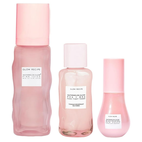 Glow Recipe Real Glass Skin Kit - PHA + BHA Toner & Gentle Face Exfoliant (40 ml) + Pink Juice Hydrating Moisturizer with Hyaluronic Acid (50 ml) + Niacinamide