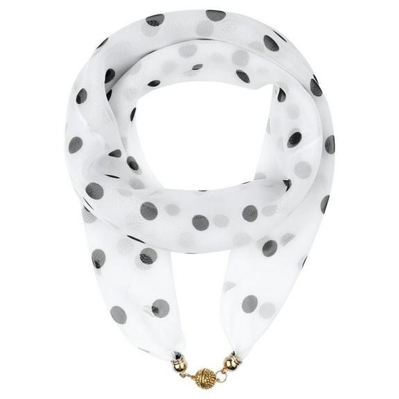 INSPIRE CHIC Women's 1950s Polka Dots Chiffon Square Scarf, Retro Lightweight Soft Sheer Scarf with Magnetic Buckle 25.6x25.6" White