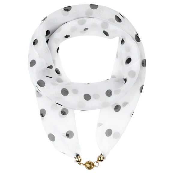 INSPIRAR CHIC Bufanda Cuadrada de Chifón con Lunares de los Años 50 para el Día de la Madre, Bufanda Retro Ligera y Suave con Hebilla Magnética 25.6x25.6" Blanca