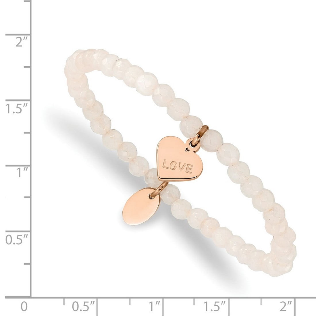 Stainless Steel Polished Rose Ip Plated Love Heart 4mm Dyed Jade Beaded Stretch Bracelet Stretch Bracelet for Women