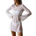 thumbnail image 2 of ZenCart Women's Sexy Sheer Mesh Swimsuit Cover Up Round Neck Long Bell Sleeves Beach Bodycon Mini Dress Summer Bikini Cover-up, 2 of 7