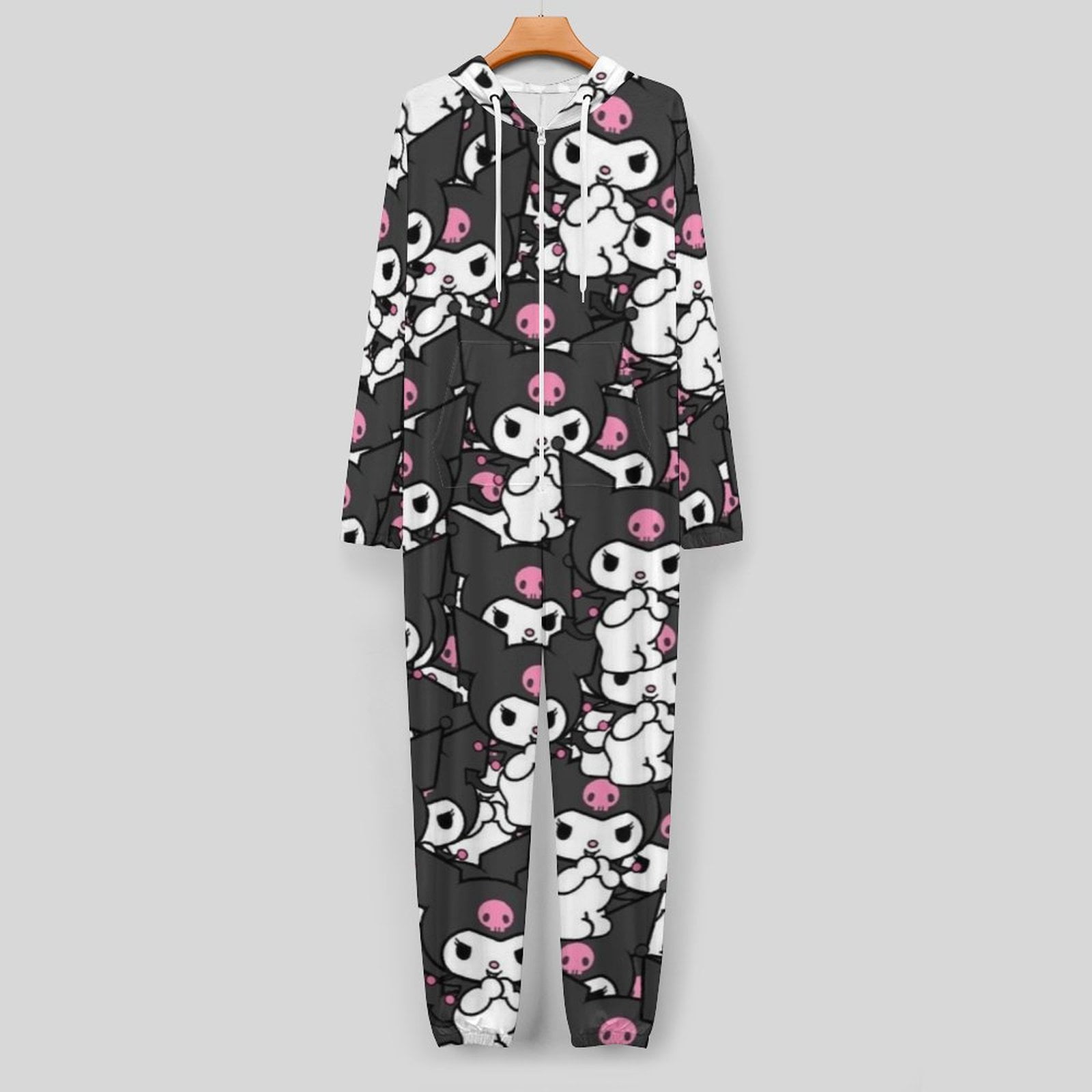 kunimi518　 Kuromi And My Melody Unisex Onesie Pajamas Zipper Jumpsuit Hooded