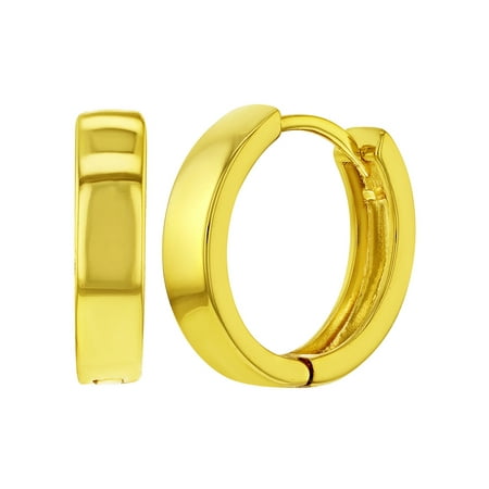 14k Gold Plated Huggie Hoop Earrings Plain Small Girls Ladies 0.55"