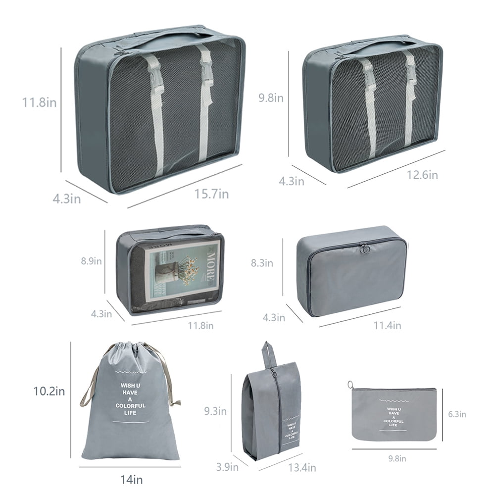 Goaxuzt Packing Cubes For Suitcases 7 Pcs Foldable Luggage Bag Travel Suitcase Organizer Compression Bag, Gray
