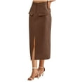thumbnail image 4 of Summer Skirts for Women Trendy Women Side Split Midi Bodycon Casual Daily High Waist Office Stretchy Pencil Skirts Coffee M, 4 of 9