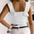 thumbnail image 6 of Glisme Tank Tops For Women Cute Sleeveless Tank Tops Ruffle Strap Neck Solid Color Knitted Camisole Flexible Fit White Tee, 6 of 6
