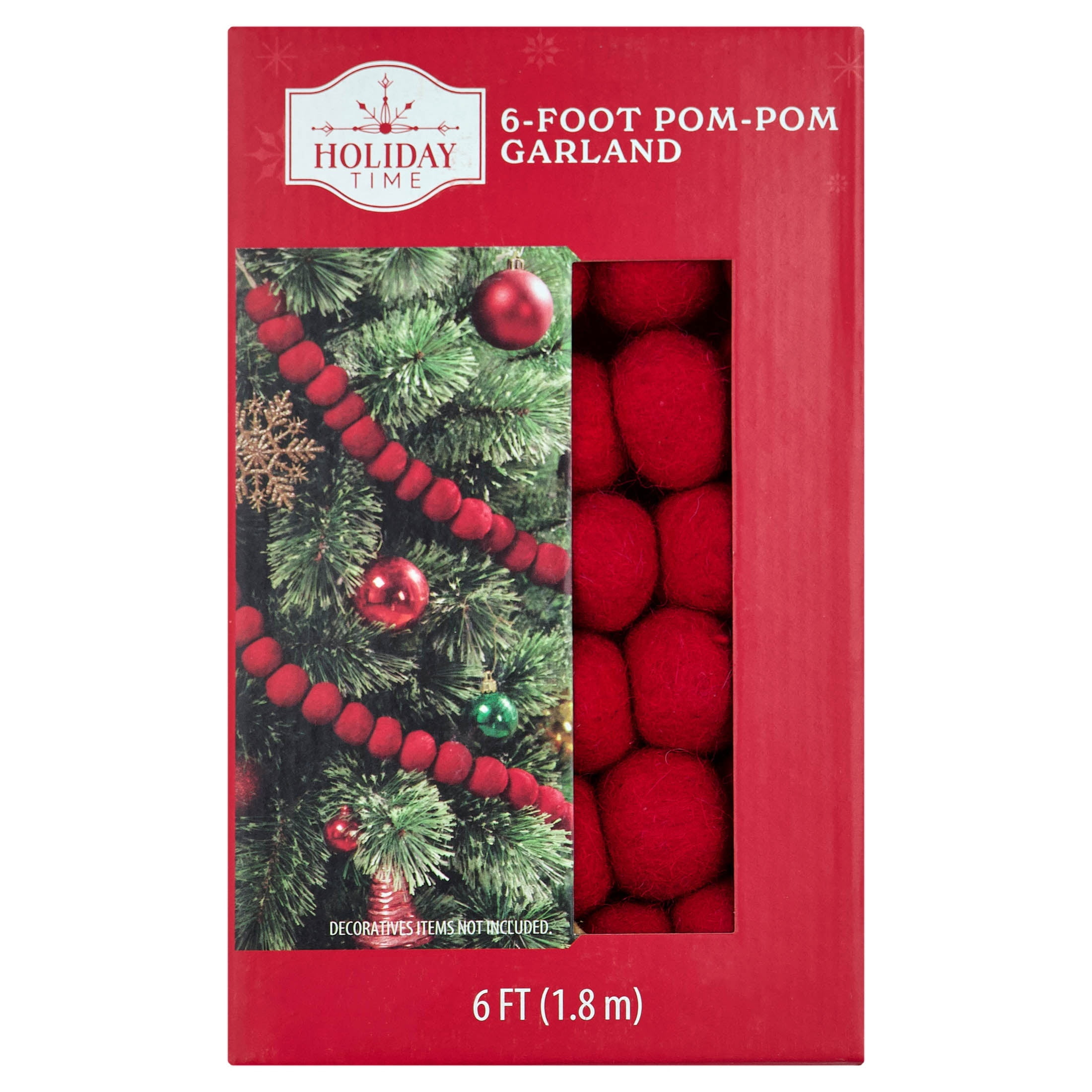Pom-Pom Christmas Garland, Red, 6', by Holiday Time
