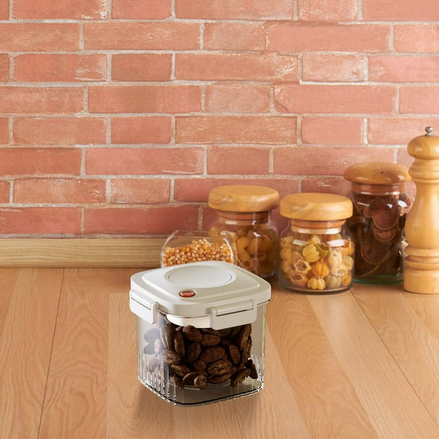 Vacuum Sealed Storage Container for Grains & Pantry Items - Airtight Food Preservation Jar Transparent Material One-Button Opening System Easy, JKODE
