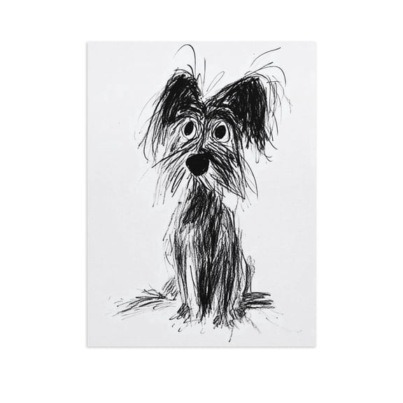 Potopok Sketch Scruffy Dog Canvas Decorative Art With canvas, Minimalist Black White Pet Print, Cute Aesthetic Bedroom Home Decor,12x16 inch