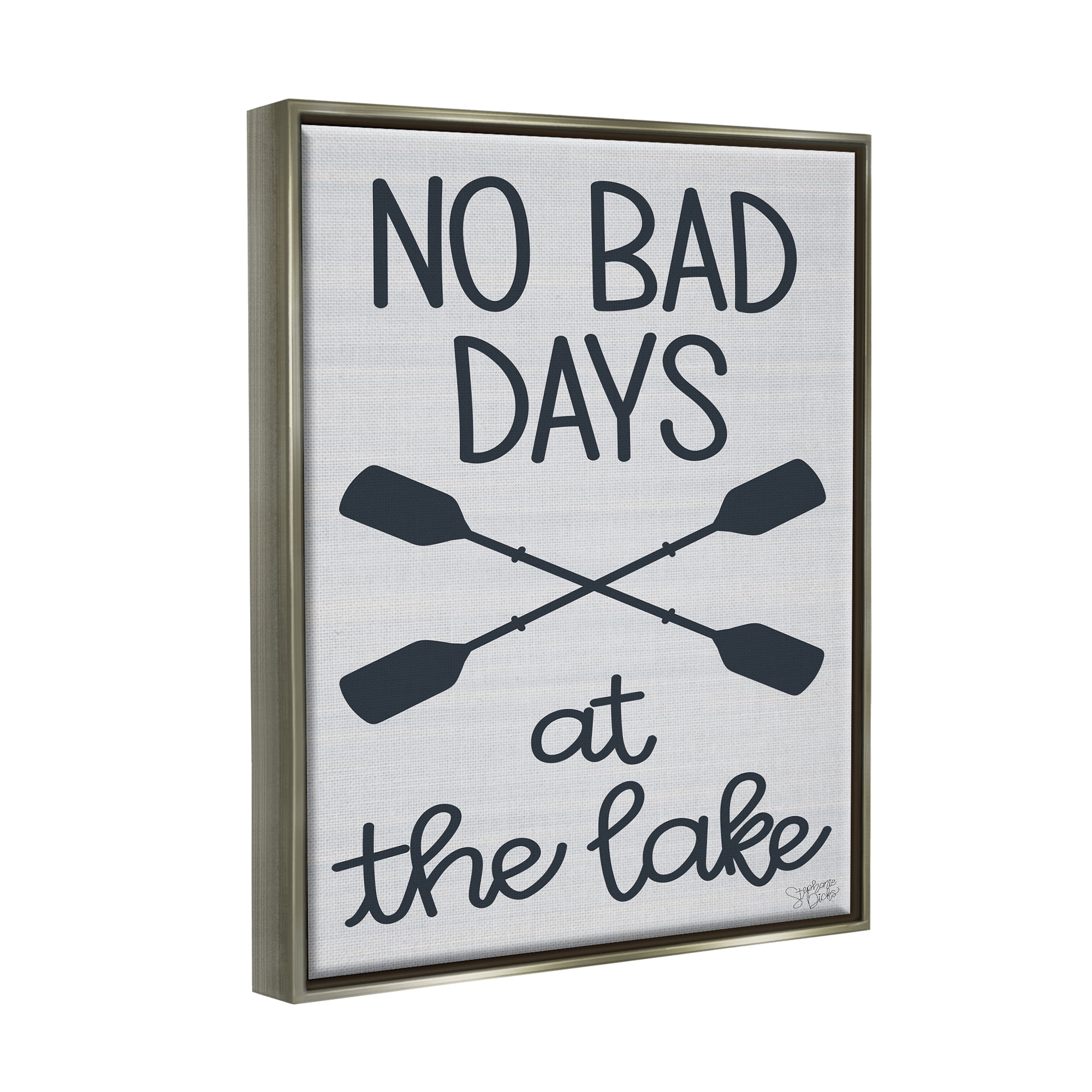 Stupell No Bad Lake Days Crossed Oars Landscape Painting Gray Floater Framed Art Print Wall Art