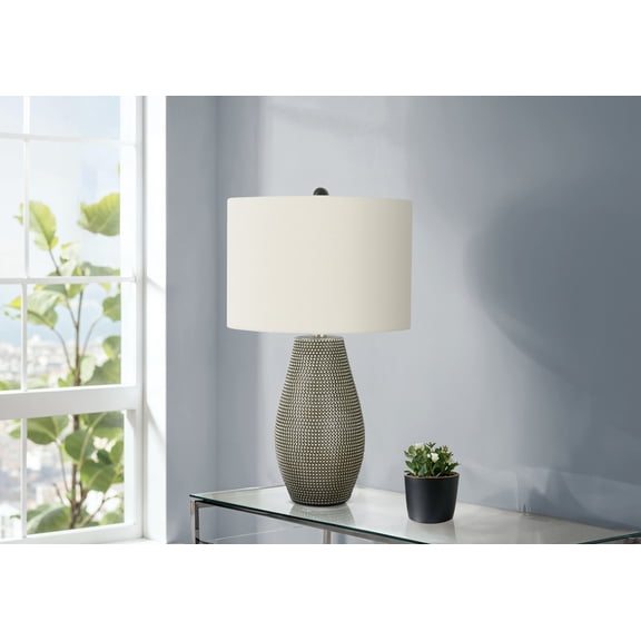 Lighting, 24"H, Table Lamp, Grey Resin, Ivory / Cream Shade, Contemporary