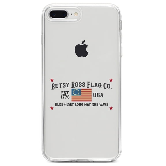 DistinctInk Clear Shockproof Hybrid Case for iPhone 7 PLUS / 8 PLUS (5.5" Screen) TPU Bumper Acrylic Back Tempered Glass Screen Protector - Betsy Ross Flag Co - Old Glory USA