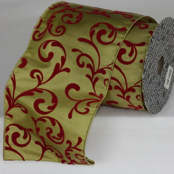 The Ribbon People Green and Red Swirl Wired Craft Ribbon 5" x 20 Yards