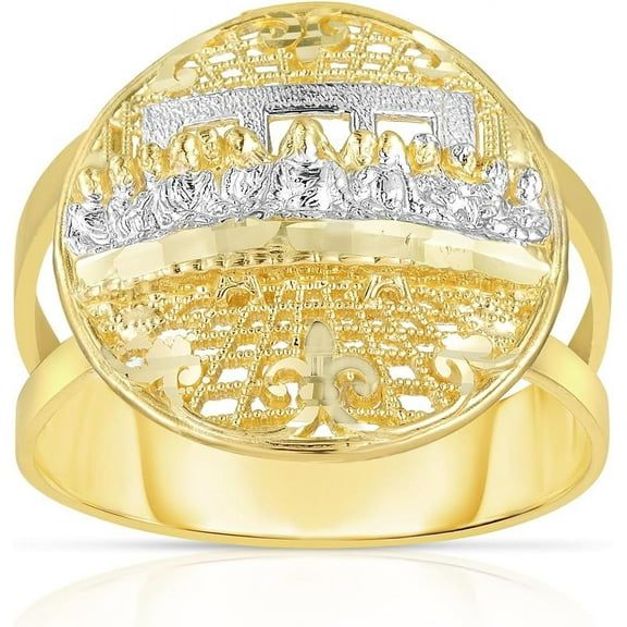 Floreo 10k Yellow Gold and White Gold Round Last Supper Double Band Ring