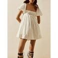 thumbnail image 2 of Niusricy Women's Summer Babydoll Short Dresses Ladies Solid Color Princess Dress Short Puff Sleeve A-line Dress Square Neck Mini Dress Low-cut Swing DCocktail Streetwear for Beach Party Club, 2 of 7